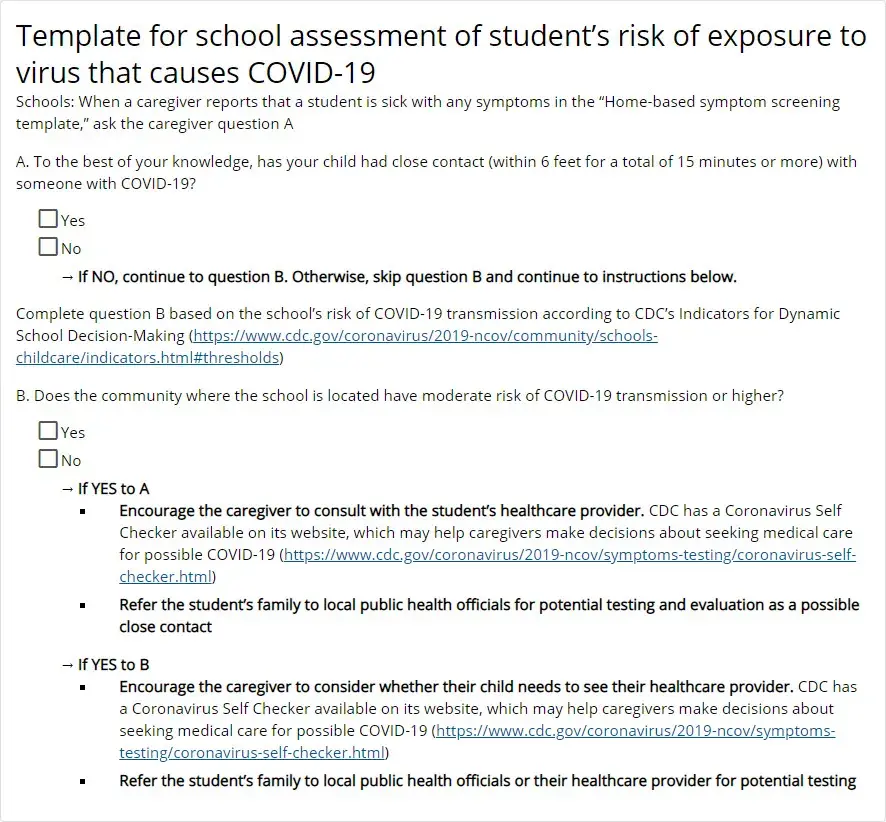 School Assessment of Student’s Risk of Exposure TemplateSchool Assessment of Student’s Risk of Exposure Template