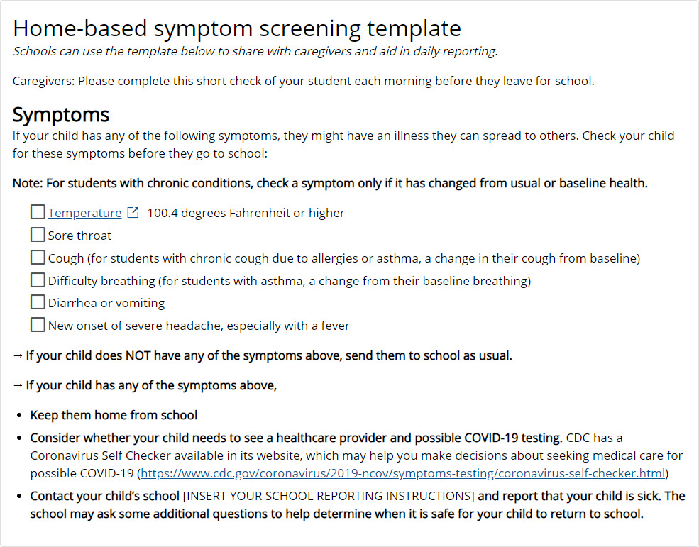 Home Based Screening Template